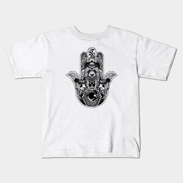 Hamsa Hand Panda Kids T-Shirt by huebucket